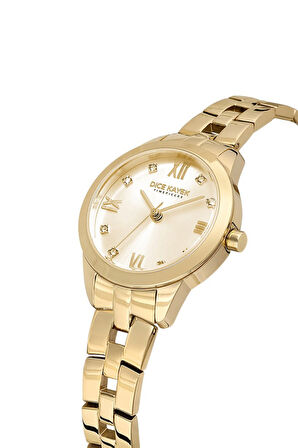 Dice Kayek DK.1.AG1410.08 Taşlı Tasarım Çelik Kordon Çelik Kasa 5 ATM Suya Dayanıklı Altın Renk Kadın Kol Saati