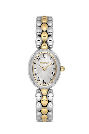 Dice Kayek DK.1.AG1422.02 Romen Rakamlı Oval Kadranlı Çelik Kordon Çelik Kasa 3 ATM Suya Dayanıklı Metalik-Altın Renk Kadın Kol Saati