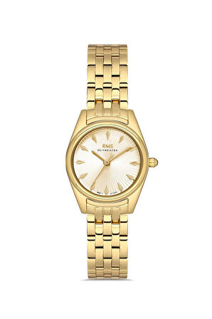 Rms Zeitmeister RMS.1.AG1507.05 Minimal Tasarım Kristal Camlı Çelik Kordon Çelik Kasa 5 ATM Suya Dayanıklı Altın Renk Kadın Kol Saati