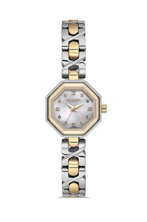 Dice Kayek DK.1.AG1420.04 Taşlı Tasarım Çelik Kordon Çelik Kasa 5 ATM Suya Dayanıklı Metalik-Altın Renk Kadın Kol Saati