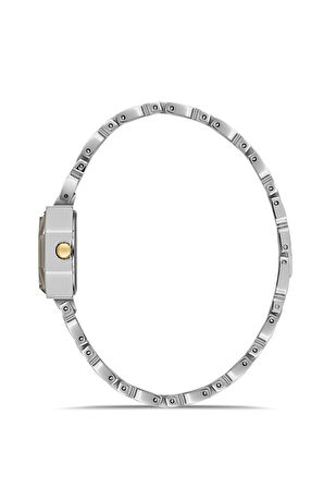 Dice Kayek DK.1.AG1420.04 Taşlı Tasarım Çelik Kordon Çelik Kasa 5 ATM Suya Dayanıklı Metalik-Altın Renk Kadın Kol Saati