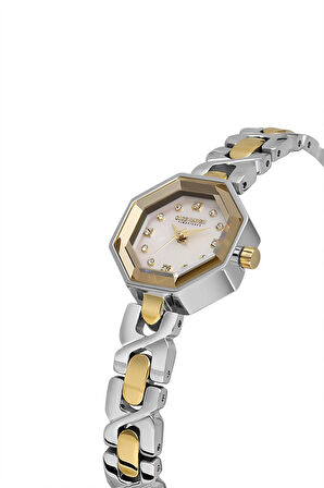 Dice Kayek DK.1.AG1420.04 Taşlı Tasarım Çelik Kordon Çelik Kasa 5 ATM Suya Dayanıklı Metalik-Altın Renk Kadın Kol Saati