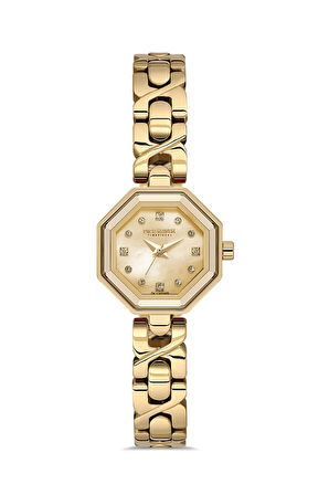 Dice Kayek DK.1.AG1420.06 Taşlı Tasarım Çelik Kordon Çelik Kasa 5 ATM Suya Dayanıklı Altın Renk Kadın Kol Saati