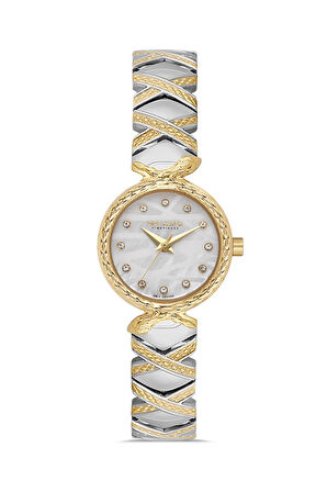 Dice Kayek DK.1.AG1408.03 Taşlı Tasarım Çelik Kordon Çelik Kasa 5 ATM Suya Dayanıklı Metalik-Altın Renk Kadın Kol Saati