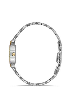 Dice Kayek DK.1.AG1408.03 Taşlı Tasarım Çelik Kordon Çelik Kasa 5 ATM Suya Dayanıklı Metalik-Altın Renk Kadın Kol Saati