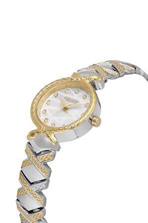 Dice Kayek DK.1.AG1408.03 Taşlı Tasarım Çelik Kordon Çelik Kasa 5 ATM Suya Dayanıklı Metalik-Altın Renk Kadın Kol Saati