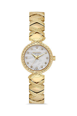 Dice Kayek DK.1.AG1408.05 Taşlı Tasarım Çelik Kordon Çelik Kasa 5 ATM Suya Dayanıklı Altın Renk Kadın Kol Saati