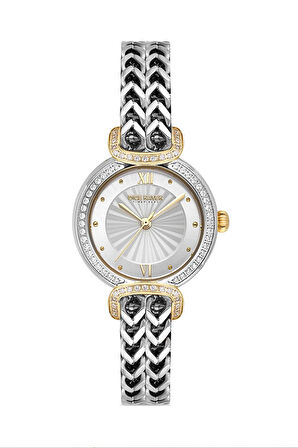 Dice Kayek DK.1.AG1411.03 Taşlı Tasarım Çelik Kordon Çelik Kasa 5 ATM Suya Dayanıklı Metalik-Altın Renk Kadın Kol Saati
