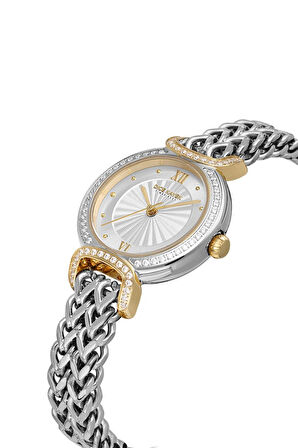 Dice Kayek DK.1.AG1411.03 Taşlı Tasarım Çelik Kordon Çelik Kasa 5 ATM Suya Dayanıklı Metalik-Altın Renk Kadın Kol Saati