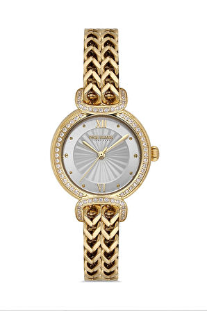 Dice Kayek DK.1.AG1411.04 Taşlı Tasarım Çelik Kordon Çelik Kasa 5 ATM Suya Dayanıklı Altın Renk Kadın Kol Saati