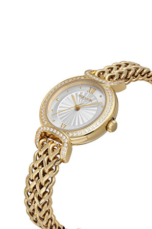 Dice Kayek DK.1.AG1411.04 Taşlı Tasarım Çelik Kordon Çelik Kasa 5 ATM Suya Dayanıklı Altın Renk Kadın Kol Saati