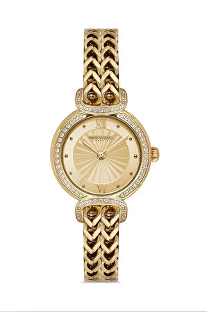 Dice Kayek DK.1.AG1411.05 Taşlı Tasarım Çelik Kordon Çelik Kasa 5 ATM Suya Dayanıklı Altın Renk Kadın Kol Saati