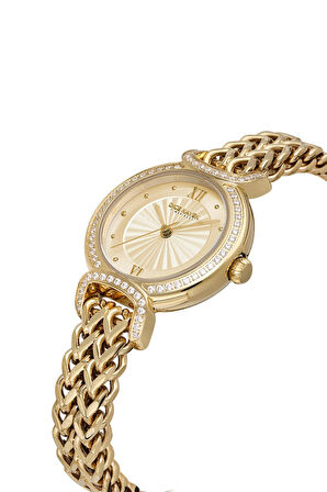 Dice Kayek DK.1.AG1411.05 Taşlı Tasarım Çelik Kordon Çelik Kasa 5 ATM Suya Dayanıklı Altın Renk Kadın Kol Saati