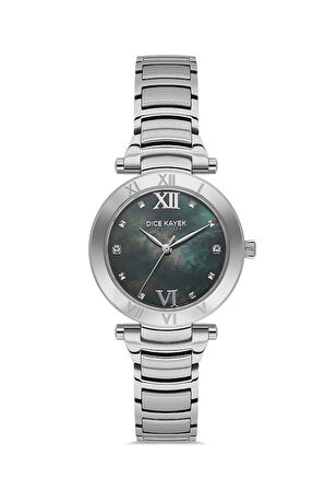 Dice Kayek DK.1.AG1399.02 Taşlı Tasarım Çelik Kordon Çelik Kasa 5 ATM Suya Dayanıklı Metalik Renk Kadın Kol Saati