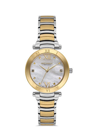 Dice Kayek DK.1.AG1399.03 Taşlı Tasarım Sedef Kadranlı Çelik Kordon Çelik Kasa 5 ATM Suya Dayanıklı Metalik-Altın Renk Kadın Kol Saati