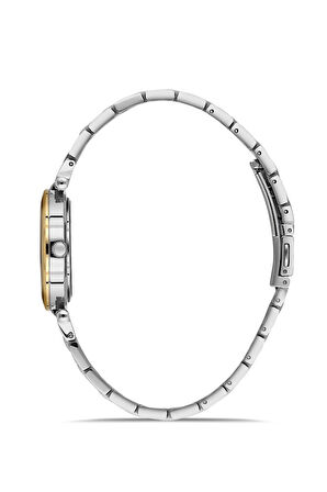 Dice Kayek DK.1.AG1399.04 Taşlı Tasarım Çelik Kordon Çelik Kasa 5 ATM Suya Dayanıklı Metalik-Altın Renk Kadın Kol Saati