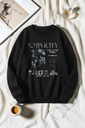 Unisex Sımple City Baskılı Bisiklet Yaka Sweatshirt
