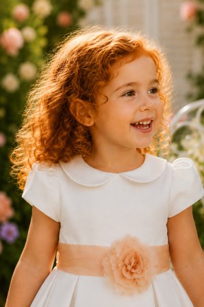 Kız Çocuk Sade Beyaz Saten Abiye Elbise Balo Elbisesi 7152