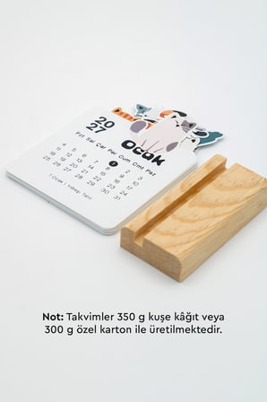 Ahşap Standlı Özel Kesim Kedi Tasarımlı 2027 Masaüstü Takvimi 8,5x12 Cm - Sevimli Yeni Yıl Hediyesi Çok Renkli