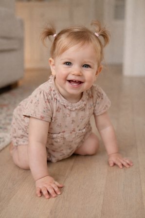  Kız Bebek Kısa Müslin Tulum %100 Pamuk Çiçek Baskılı 12049
