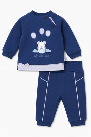 %100 Pamuk 1 Tog Elyaflı Sweat Pantolon 2'li Erkek Bebek Pijama Takım 11988