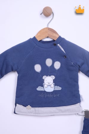 %100 Pamuk 1 Tog Elyaflı Sweat Pantolon 2'li Erkek Bebek Pijama Takım 11988