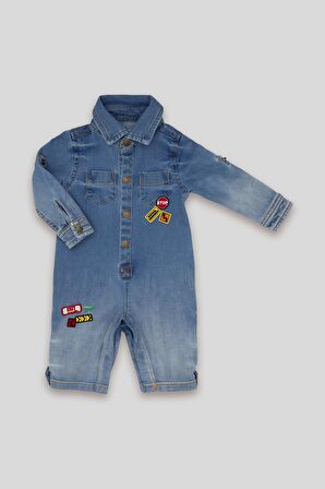 Jean Kumaş Unisex Bayramlık Bebek Uzun Tulum 12324