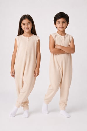 1 Tog Yazlık Çocuk Uyku Tulumu 1-8 Yaş Unisex Kısa Kollu %100 Pamuk Waffle 2702 