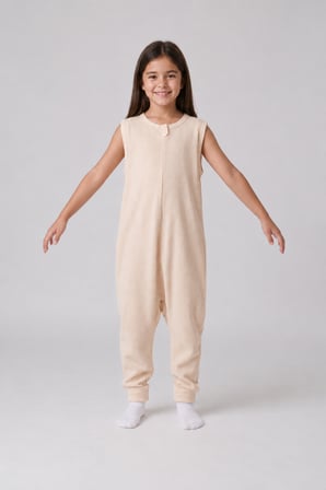 1 Tog Yazlık Çocuk Uyku Tulumu 1-8 Yaş Unisex Kısa Kollu %100 Pamuk Waffle 2702 