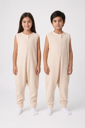 1 Tog Yazlık Çocuk Uyku Tulumu 1-8 Yaş Unisex Kısa Kollu %100 Pamuk Waffle 2702 