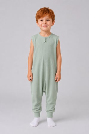 1 Tog Yazlık Çocuk Uyku Tulumu 1-8 Yaş Unisex Kısa Kollu %100 Pamuk Waffle 2702 