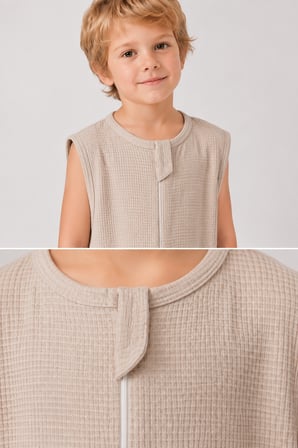 1 Tog Yazlık Çocuk Uyku Tulumu 1-8 Yaş Unisex Kısa Kollu %100 Pamuk Waffle 2702 
