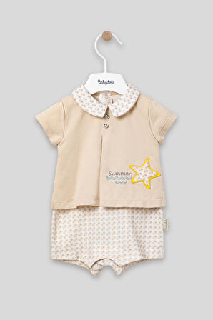 Yakalı Summer Baskılı Bebek Unisex Takım Görünümlü Tulum 13030