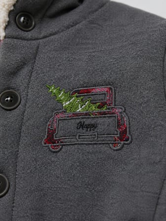 Erkek Kız Bebek Kapüşonlu Peluş Astarlı Hırka Kaban Happy Nakışlı Ekose Cep Detaylı 13407