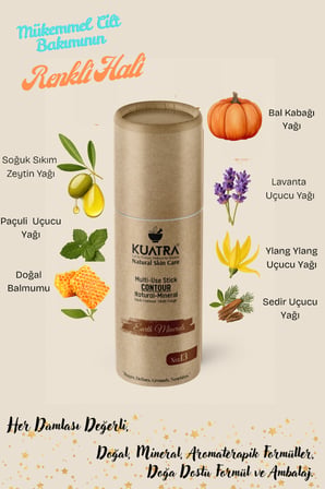 Kuatra Stick Kontür, Earth Minerals doğal, mineral, antioksidan, nemlendirici formül, plastiksiz ambalaj