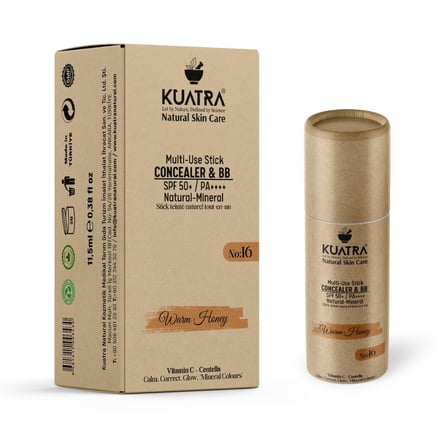 Kuatra Warm Honey Natural-Mineral Stick Concealer & BB | SPF 50+ PA++++ | Çok Amaçlı Nemlendirici, Leke Karşıtı, Vitamin C, Renkli Bakım