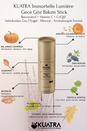 KUATRA Immortelle Lumière Göz Çevresi Stick – Gece Bakımı | Canlanmış Göz Çevresi Antioksidan Etki (Resveratrol + VitC + CoQ10)