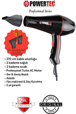 Powertec TR 601 2500 W AC Motor Profesyonel Sıcak ve Soğuk Saç Kurutma Makinesi
