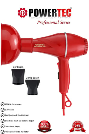 Powertec TR-501+Renkli Vigo Başlıklı Profesyonel Renkli Fön Makinesi
