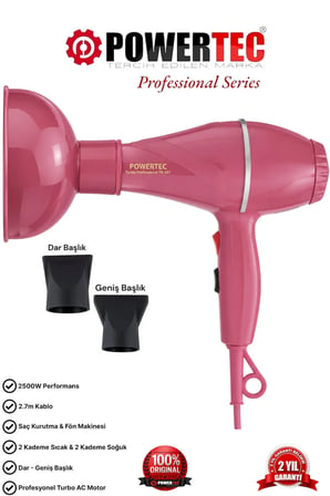 Powertec TR-501+Renkli Vigo Başlıklı Profesyonel Renkli Fön Makinesi