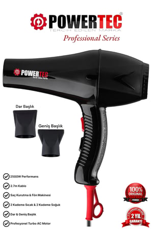 Powertec TR-901 2500 W AC Motor Profesyonel Sıcak ve Soğuk Saç Kurutma ve Fön Makinesi