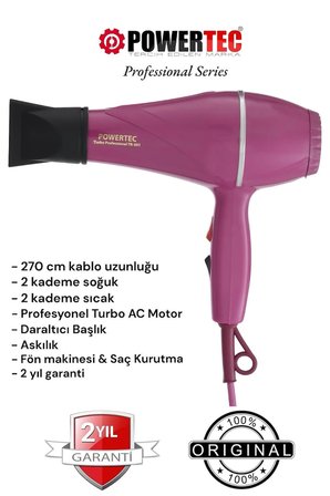 Powertec TR-501 Profesyonel Renkli Fön Makinesi Mor
