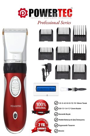 Powertec TR-1200 8 Başlıklı Şarjlı Kuru Saç-Sakal Çok Amaçlı Tıraş Makinesi 