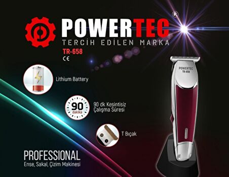 Powertec TR-658 Kablolu+Kablosuz Islak/Kuru Sakal Kesme Makinesi 