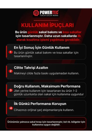 Powertec TR-150 Profesyonel Şarjlı Günlük Sakal Tıraş Makinesi Sinekkaydı Tıraş ve Erkek Bakım