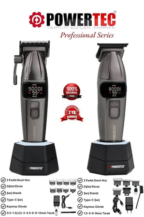 Powertec TR-4646 & TR-2626 Profesyonel Tıraş Makinesi 2'li Set | Erkek Bakım Seti