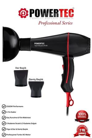 Powertec TR-601 + Vigo Başlık Profesyonel Saç Kurutma & Fön Makinesi( Kuaförlerin Tercihi)
