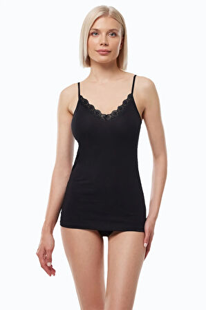 Kadın Beyaz Ten Rengi 2 li İnce Askılı Çift Yönlü Dantelli Modal Atlet 2M1045