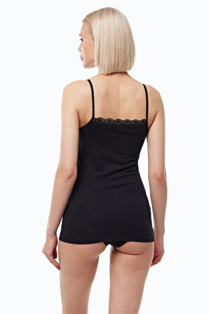 Kadın Beyaz Ten Rengi 2 li İnce Askılı Çift Yönlü Dantelli Modal Atlet 2M1045