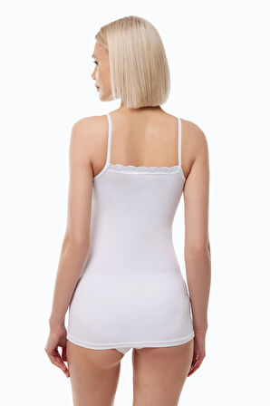 Kadın Beyaz Ten Rengi 2 li İnce Askılı Çift Yönlü Dantelli Modal Atlet 2M1045